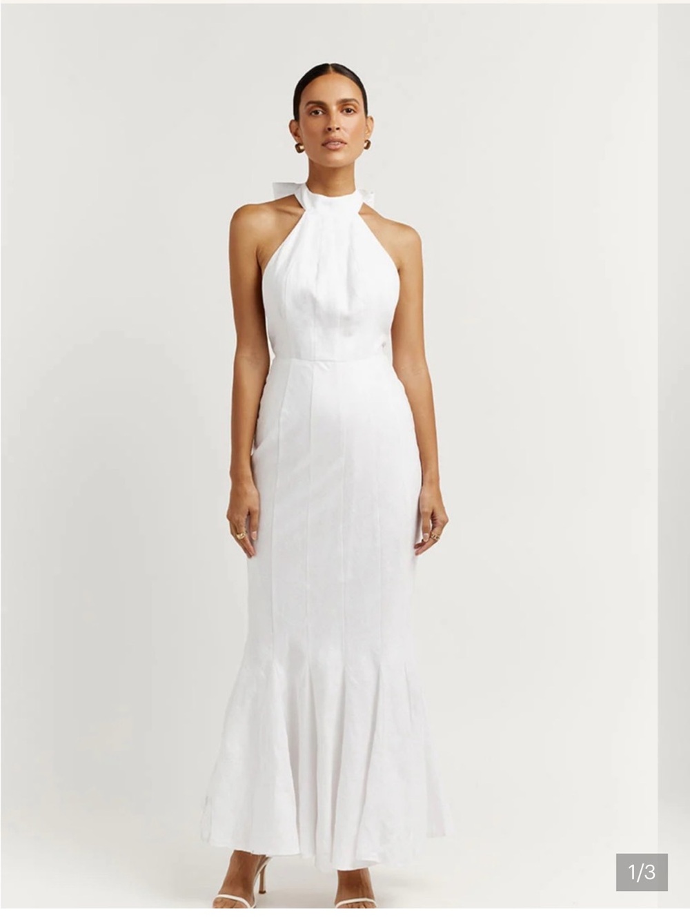 DISSH White Linen High Neck, Open Back Maxi Dress NWOT